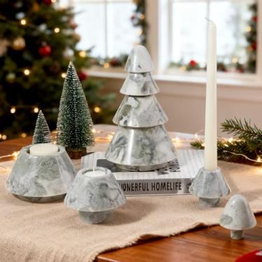 Imagem de Koville Árvore de Natal de mármore - suporte de vela de uso duplo, decoração de férias de pedra natural para casa e presente (Bianco Palomino)