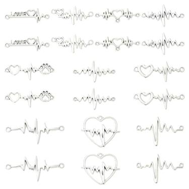 Imagem de Ornazy 80 peças de pingentes de coração vintage prata antiga conectores de ligação de batimento cardíaco para fazer joias, artesanato faça você mesmo