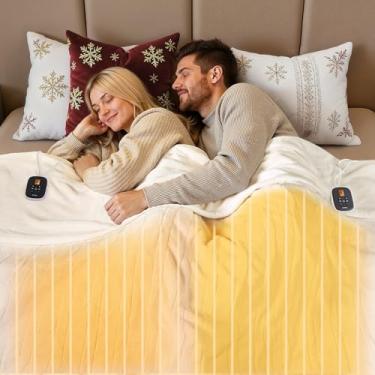 Imagem de WOOMER Cobertor aquecido Queen Size 213 x 228 cm, cobertor elétrico com temporizador de 0,5 a 12 horas e 10 níveis de aquecimento, certificado ETL, veludo branco dupla face, lavável na máquina
