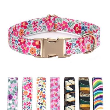 Imagem de TANXIC Coleira floral para cães com fivela de metal de liberação rápida, coleira de algodão macio e durável ajustável para cães pequenos, médios e grandes, meninos e meninas (floral rosa, pequeno)