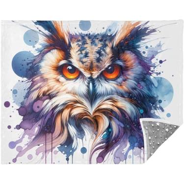 Imagem de Cobertores personalizados de pintura de coruja em aquarela para cama cobertores quentes xadrez para inverno vaca cobertor macio 177,8 cm x 139,7 cm