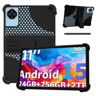 Imagem de Capa para tablet JJGJ P80 de 11 polegadas – Capa protetora de silicone à prova de choque com suporte, estilo comercial resistente a quedas, compartimento para caneta, preta