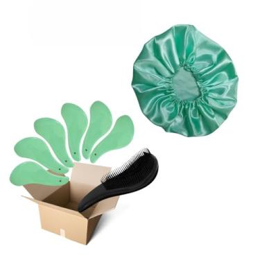 Imagem de Conjunto de 100 peças de escovas milagrosas para cuidados com os cabelos e toucas anti-frizz (Verde,20 Escovas + 20 Toucas)