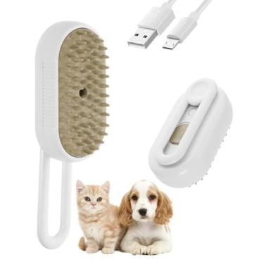 Imagem de Escova a vapor para gatos – Escova a vapor 3 em 1 para gatos e cães – Escova giratória para cães e gatos para derramamento e massagem, remoção de pelos emaranhados e soltos (branca)