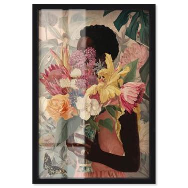 Imagem de Woman Basked in Flowers Shadowbox Print Floral Glam Wall Art por Art Remedy, moldura preta, 53 x 78 cm