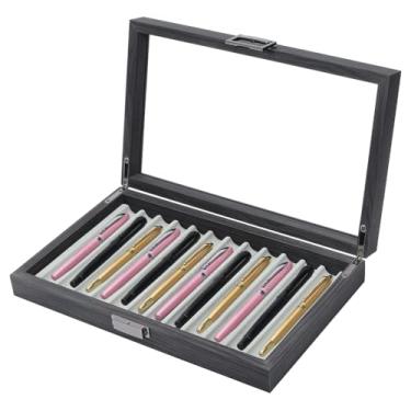 Imagem de PH PandaHall Estojo para exibição de caneta de madeira com 12 compartimentos, caixa organizadora de canetas-tinteiro, caixa organizadora com janela de vidro, fivela de metal para escritório, casa