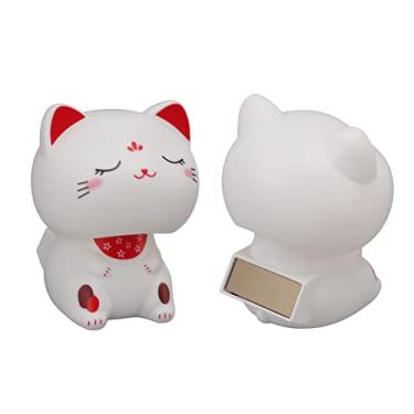 Imagem de GLOGLOW Itens Decorativos de Mesa Powered Nodding Lucky Cat Escultura, Plástico, 2,7 X 3,7 X 3,4 Polegadas, para Painel de Carro de Escritório Doméstico Ornamento de Gato Bonito, Solar Nan (Tipo 2)