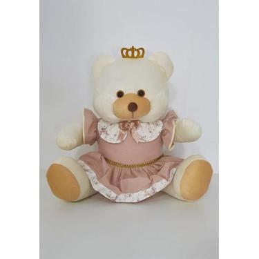 Imagem de Ursa De Pelúcia Princesa Realeza Grande 50 cm Rosê - PolyBaby