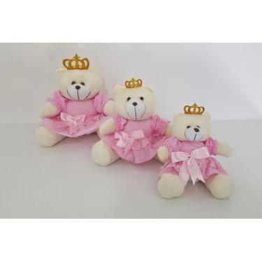 Imagem de Kit Trio De Ursinhos Para Nicho Realeza Rosa Princesa Coroa  - PolyBab
