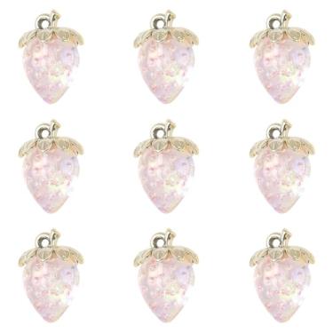 Imagem de MakemadeDIY Acrílico 10 peças de pingentes de morango 3D para fazer joias, frutas, morangos, pingentes para artesanato, pulseiras, colares, brincos, chaveiros, presente de artesanato