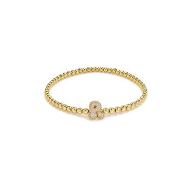 Imagem de ZKJTEARY Pulseiras femininas com inicial bolha banhadas a ouro 18 quilates com letras de balão alfabeto A-Z com contas elásticas joias iniciais para mãe, namorada, filha, One Size, Aço inoxidável, Sem