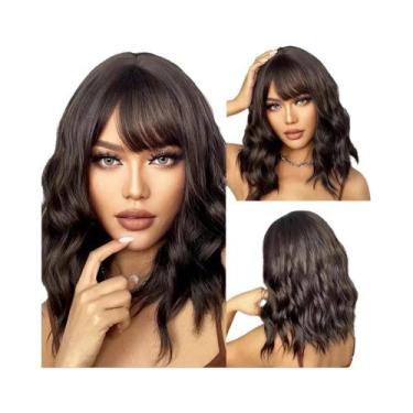 Imagem de Peruca Sintética Curta Rosa Cacheada Com Franja, Comprimento Até Os Om