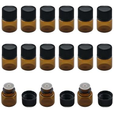 Imagem de BLLNDX 15 frascos de vidro âmbar de 1 ml com tampa interna perfurada para viagens, portátil, pequena capacidade, decantação de óleo essencial, faça você mesmo, frascos de mistura de perfume