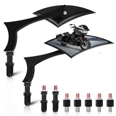 Imagem de Espelhos universais de motocicleta 8 mm/10 mm guidão traseiro ajustável compatível com Harley Street Electra Glide Sportster Road King Softail Scooters Cruisers Kawasaki Honda e mais (cor )