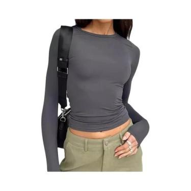 Imagem de Camiseta Feminina Slim Fit De Manga Longa Primavera Outono Básica Sóli