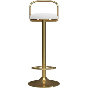 Imagem de Banqueta de bar banqueta de bar cadeira de bar pernas de ferro dourado apoio para os pés e assento giratório traseiro cadeira de jantar altura ajustável para cadeiras de cozinha pub café (branca)