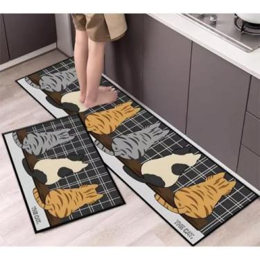 Imagem de Kit 2 Tapetes de Cozinha Antiderrapantes e Absorventes – Passadeira 40x120cm + Tapete 40x60cm em Poliéster(gato,1)