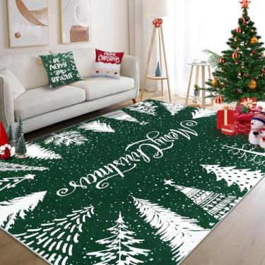Imagem de GarveeHome Tapetes verdes de Natal, 12 x 18 cm, lavável, para sala de estar, Feliz Natal, tapete antiderrapante para quarto, tapete macio que não cai para férias, berçário, escritório, sala de aula