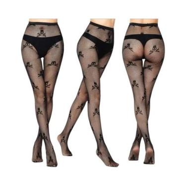 Imagem de Meias-calças Femininas Sensuais De Malha Transparente Com Estampas Gót