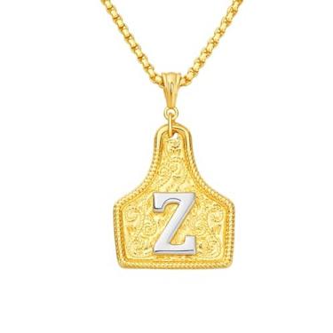 Imagem de MIFYNN Colar com etiqueta de vaca dourada/prata com inicial para mulheres/homens, letra ocidental, fivela de cinto, cowgirl, caubói, hippie, joia de presente, Large, Latão, Sem Pedra Preciosa
