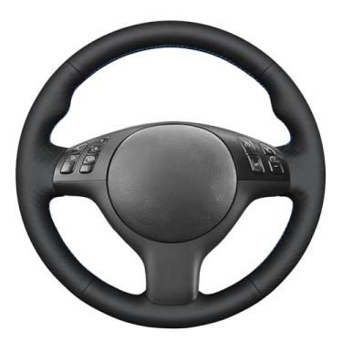 Imagem de MEWANT Capa de volante de couro sintético em relevo preto liso costurado à mão para BMW E46 E36 339 M3 M5 525i