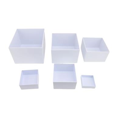 Imagem de Yosoo 6 Caixas de Suportes de Exibição de Cubo, Suporte de Bolo Empilhável Multifuncional para Estátuas de Sobremesa, Quadrado, 5 Lados, Caixas de Nidificação, Vitrine, Caixa de (WHITE)