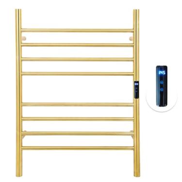 Imagem de Dawot Aquecedor De Toalhas Elétrico Com 8 Barras, 23" Parede, Temporizador E Controle Temperatura Para Banheiro, Dourado Escovado