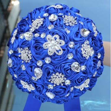 Imagem de Buquê de casamento azul royal de 25 cm, redondo, brilhante, ramo de flores de rosas artificiais para noiva, dama de honra, casamento, quinze anos
