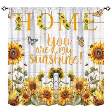 Imagem de Cortina vintage borboleta girassol retrô casa de fazenda primavera cortinas para quarto sala de estar cozinha campo casa de campo (L50 x C 114 cm) x 2 decoração