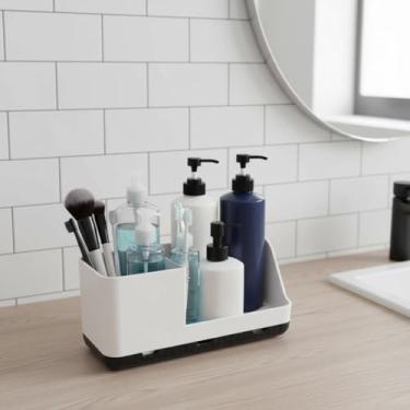 Imagem de Organizador de bancada de banheiro, suporte de escova de dentes removível com design antiderrapante para escova de dentes elétrica e pasta de dentes, bandeja de vaidade para adultos