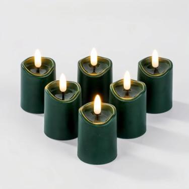 Imagem de Simplelight Conjunto de 6 velas votivas sem chama com temporizador, D 4,8 cm x A 7,9 cm, velas pretas realistas operadas por bateria, decoração de casamento, festa e feriado (verde)