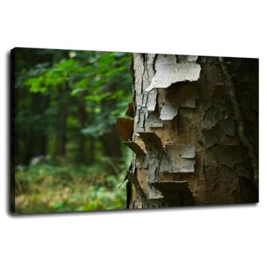 Imagem de 1126 Pôster de árvore com casca de tronco, impressão em tela, arte de parede de madeira para casa 1 painéis decorações com moldura 46 x 30 cm