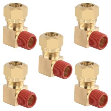 Imagem de HASAOMOI 5 peças de tubulação de nylon de freio a ar latão união de 90 graus junta de cotovelo aprovada pelo DOT tubo de 5/20.3 cm OD x 1/5.1 cm NPT rosca adaptador de linha de ar kit de suspensão a