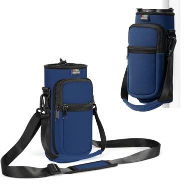 Imagem de Nuovoware Bolsa de ginástica magnética, suporte de garrafa de água de 750 ml, alça de ombro ajustável, alça de ombro com 2 bolsos, alça esportiva de neoprene para caminhadas, viagens, acampamento