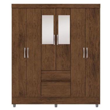 Imagem de Guarda-roupa Casal 6 Portas 2 Gavetas Com Espelho Ideval Imbuia Rústic