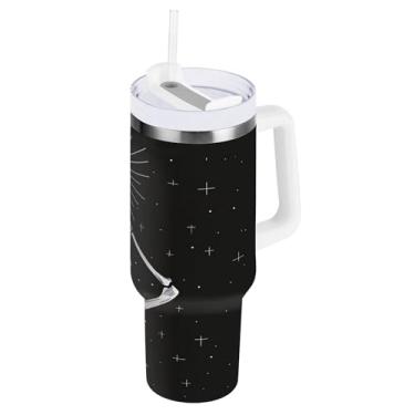 Imagem de SEHANY Copo Skull Gothic de 1,134 g com alça, copo isolado de aço inoxidável de parede dupla, à prova de vazamento, caneca de café isolada para viagem, cabe no suporte de copo de carro
