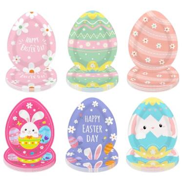 Imagem de Photken 24 peças de pratos de papel de páscoa – 23 cm coloridos em forma de ovo, pratos de jantar descartáveis para festas de Páscoa, caça ao ovo, celebrações de primavera e reuniões de família