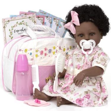 Imagem de Bebê Reborn Negra Cabelo Cacheado Completa Vestido Florido - Cegonha R