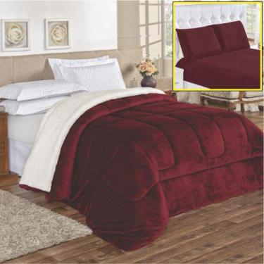 Imagem de Coordenado Edredom Lã Carneiro e Lençol Solteiro Top Chick - Vinho - 1
