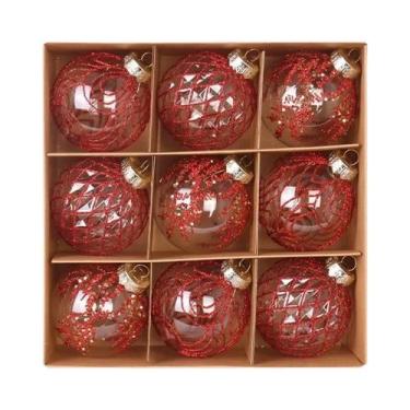 Imagem de Conjunto De Bolas De Natal Transparentes 8CM 9PCS Brancas Vermelhas Ch