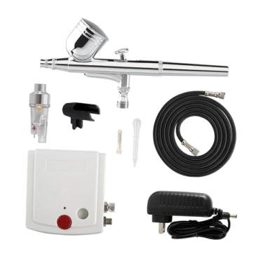 Imagem de KiBcsLic Kit de aerógrafo com compressor super silencioso de 10 L/min com mangueira de alta pressão para decoração de, artesanato, pintura corporal e, Branco