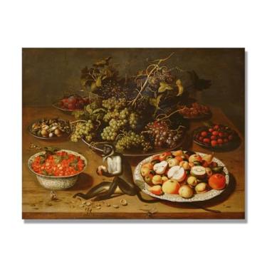Imagem de NHLDZYH Arte em tela vintage de frutas mortas, pintura clássica de cozinha country, decoração de parede de casa de fazenda quente para sala de jantar e cozinha. A97. 60 x 80 cm - 23,7 x 31,5 pol