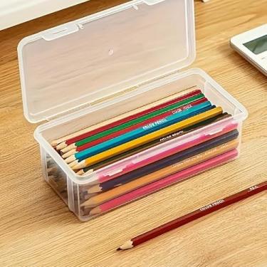 Imagem de Caixa de armazenamento de plástico com tampa, caixa organizadora transparente resistente, design compacto empilhável para escola, escritório, artesanato, casa, 1 peça