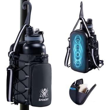 Imagem de SPORJET Bolsa de ginástica magnética para garrafa de água – cabe até 1,304 g, suporte para garrafa de água com alça e bolso para telefone, bolsa de treino magnética para academia, fitness, atividades