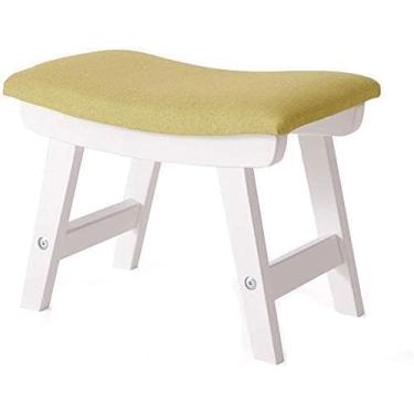 Imagem de Banqueta acolchoada para pés - Banco de madeira com 4 pernas de madeira maciça, apoio para os pés versátil para mudança de sapatos para sala de estar, banquinho de sofá de tecido de linho elegante