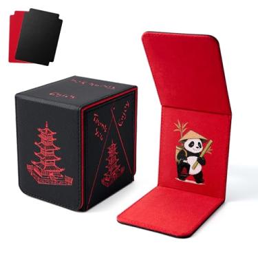 Imagem de Venssu Chinese Takeout MTG Deck Box, Commander Deck Case Fits 100 Double Sleeved Cards, PU Leather Storage Box with 2 Dividers, Compatible with TCG/PTCG/EDH/Magic/Sport Cards (Black and Red)