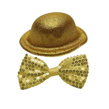 Imagem de Mini Chapéu Glitter Mais Gravata Borboleta Brilhe No Carnaval Dourada