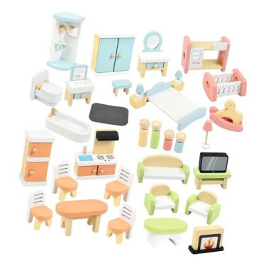 Imagem de oshhni Conjunto de Móveis de Madeira para Casa de Bonecas: Miniaturas de Cadeiras, Camas e Sofás - Acessórios Realistas para Casa de Bonecas, Ideais para
