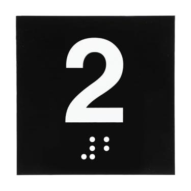 Imagem de PATIKIL Placa número de sala de exames, placa número 2 de 15 cm x 15 cm com identificação autoadesiva em braille e tátil para assistência de escritório no centro de teste, branco sobre preto