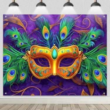 Imagem de BlissYard 2,4 x 1,8 m, máscara de carnaval, cenário fotográfico, colorido, pena, pavão, design de fundo para decoração de festivais, festas, eventos, exibição de palco, cabine fotográfica, faixa de